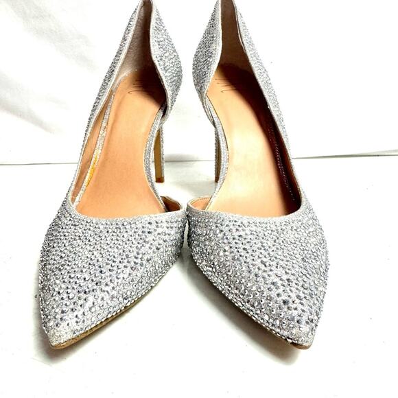 I.N.C Silver D’orsay Rhinestone Pointed Toe Pumps Heels Shoes Size 9 - Picture 2 of 9